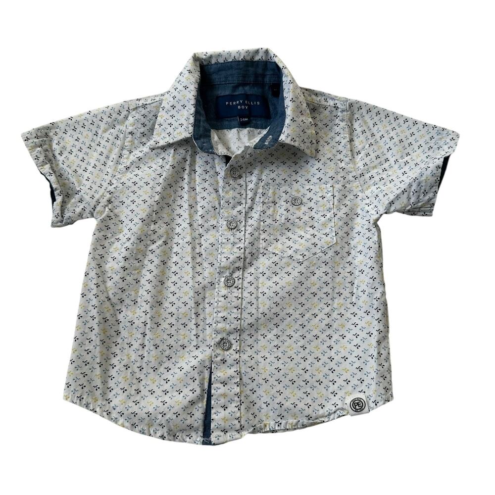 Perry Ellis White & Blue‎ Washed Button Up Shirt Baby Boy Size 24 months | 66-1